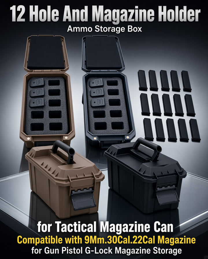 12-Magazine Storage Box – Foam-Lined, Black or Tan