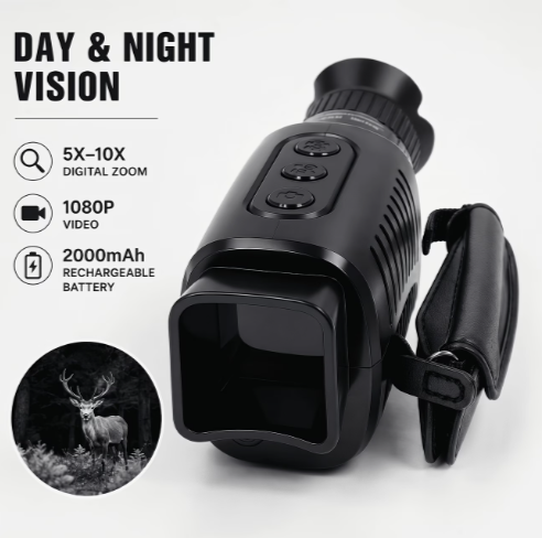 Digital Night Vision Monocular – 1080p, 5–10× Zoom, IR