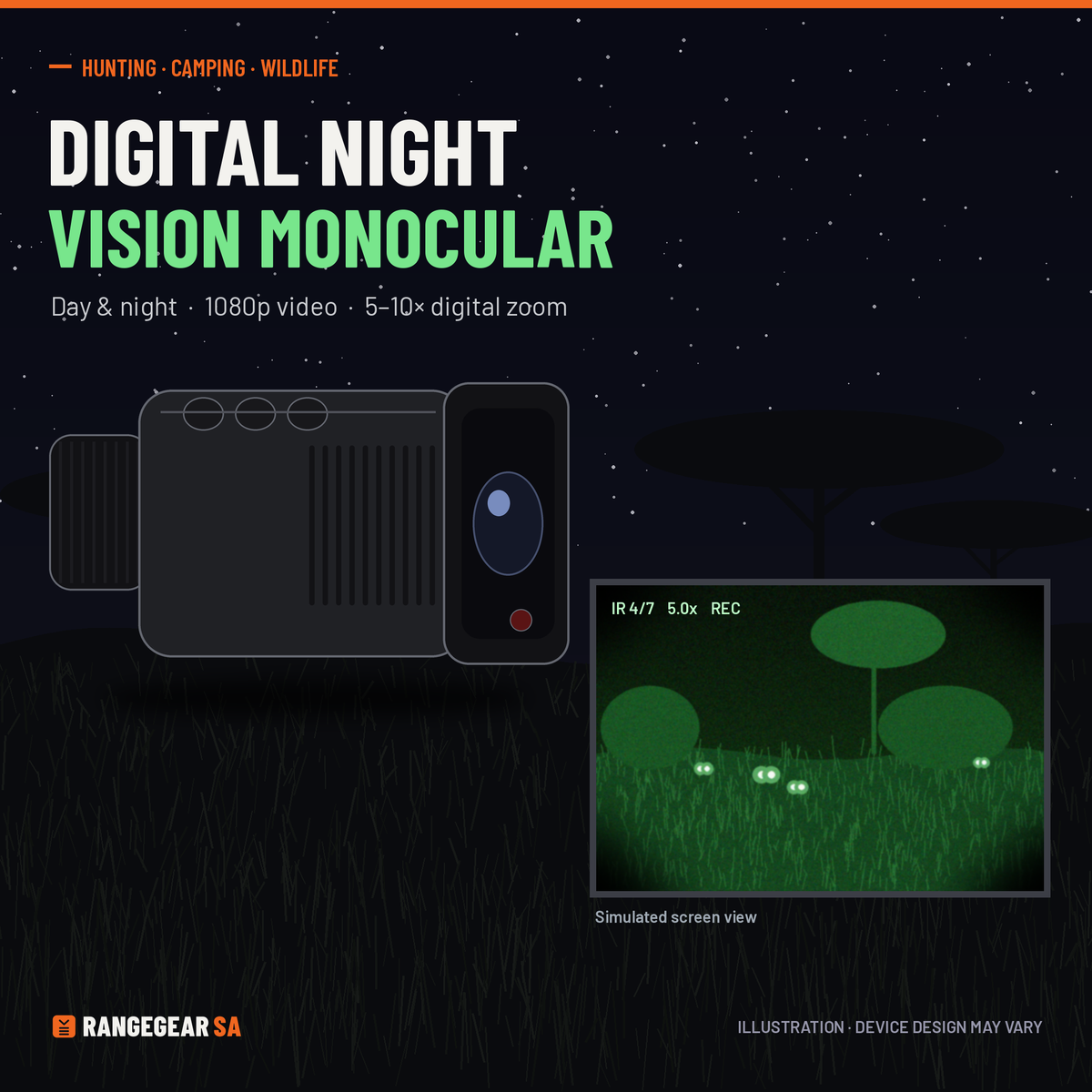 Digital Night Vision Monocular – 1080p, 5–10× Zoom, IR